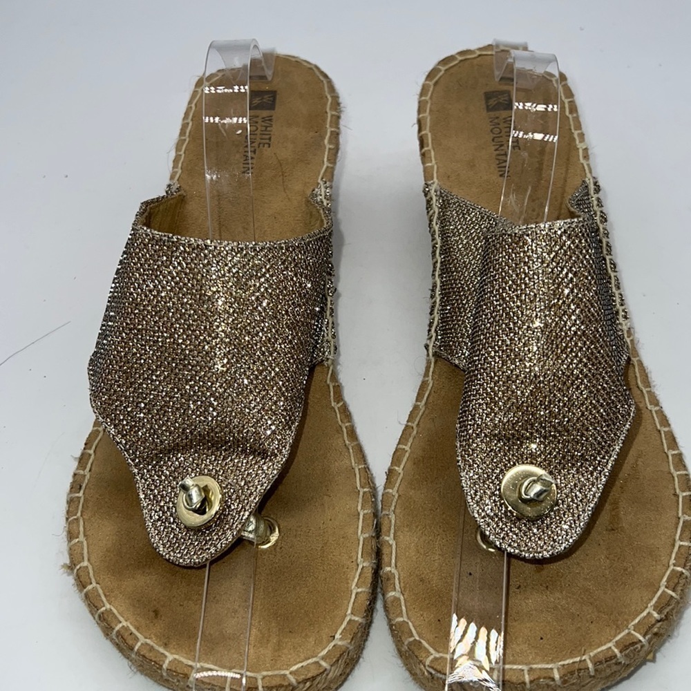 White Mountain Espadrille Wedge Sandals with Gold Sparkles size 10M
